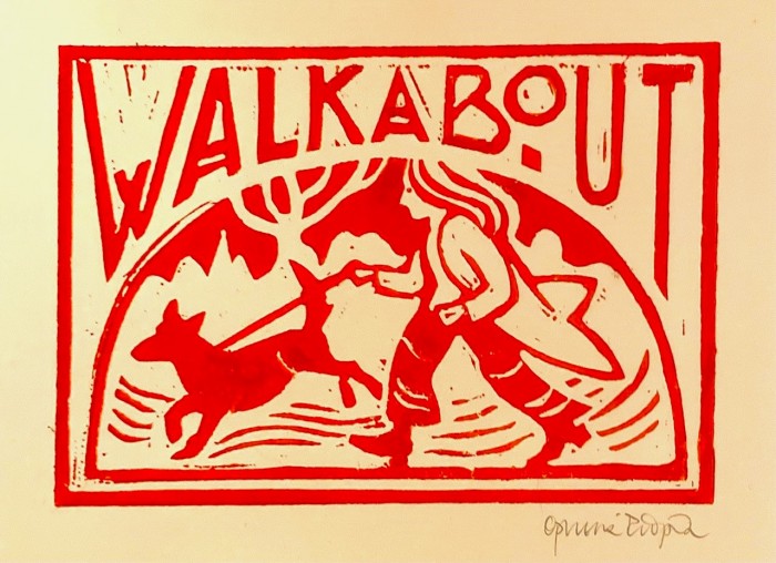 Walkabout - handprinted linocut